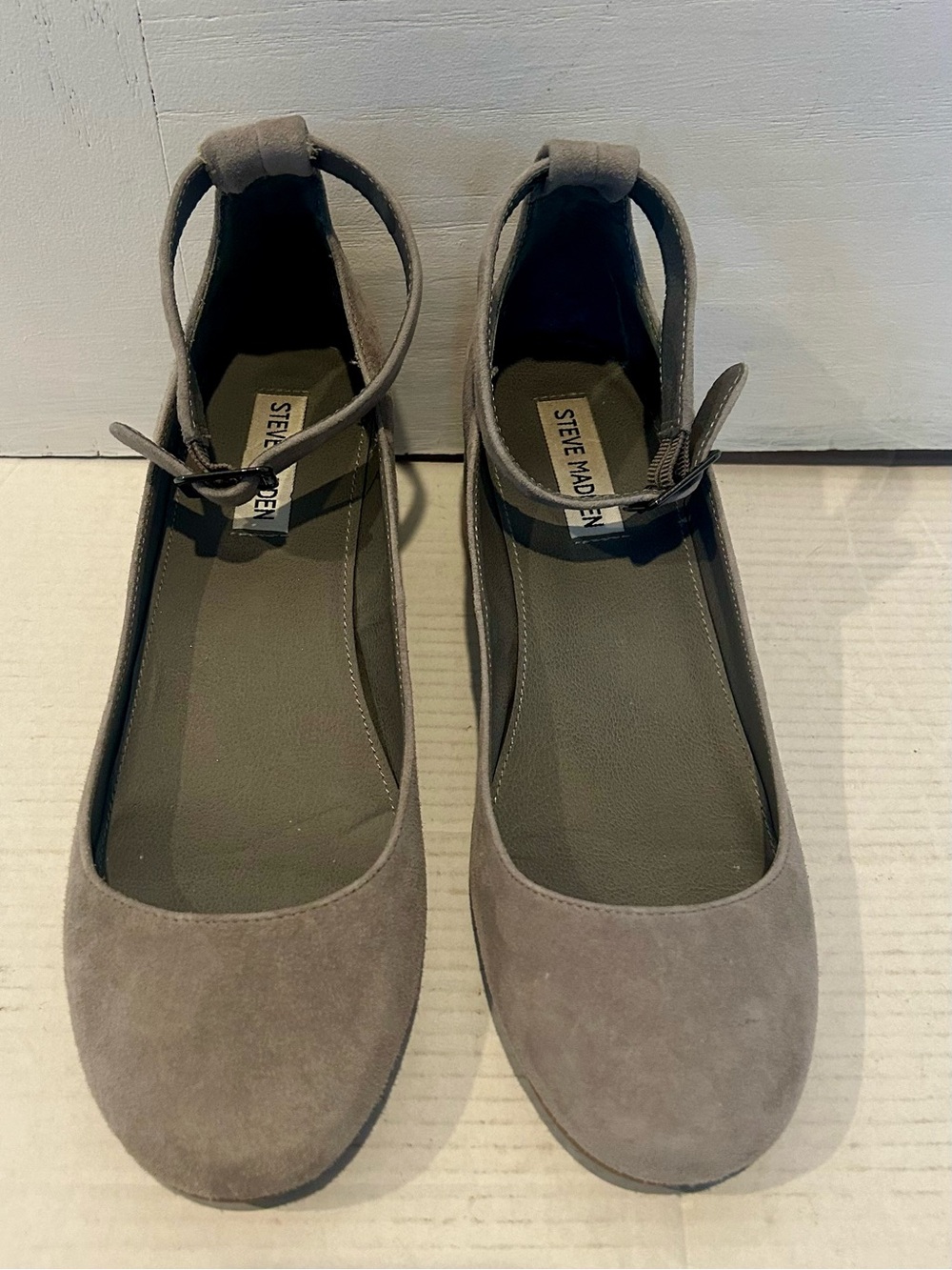 Steve Madden Taupe Suede Ankle-Strap Flats